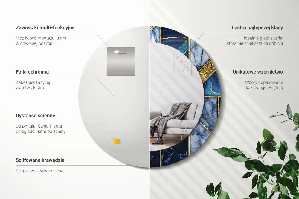 Okrúhle zrkadlo s potlačeným rámom Moderný mramor