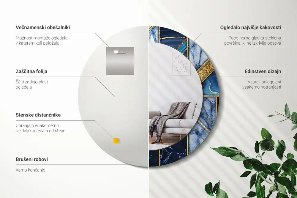 Okrúhle zrkadlo s potlačeným rámom Moderný mramor