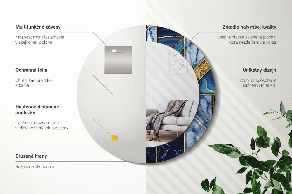 Okrúhle zrkadlo s potlačeným rámom Moderný mramor