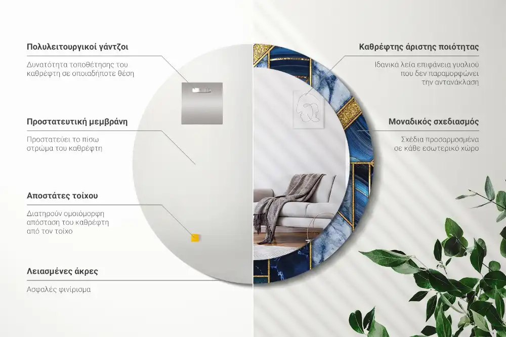 Okrúhle zrkadlo s potlačeným rámom Moderný mramor