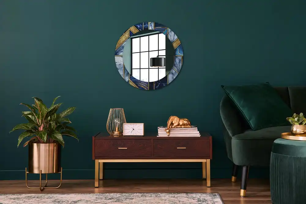 Okrúhle zrkadlo s potlačeným rámom Moderný mramor