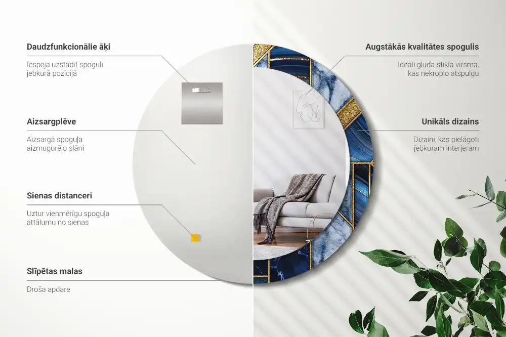 Okrúhle zrkadlo s potlačeným rámom Moderný mramor