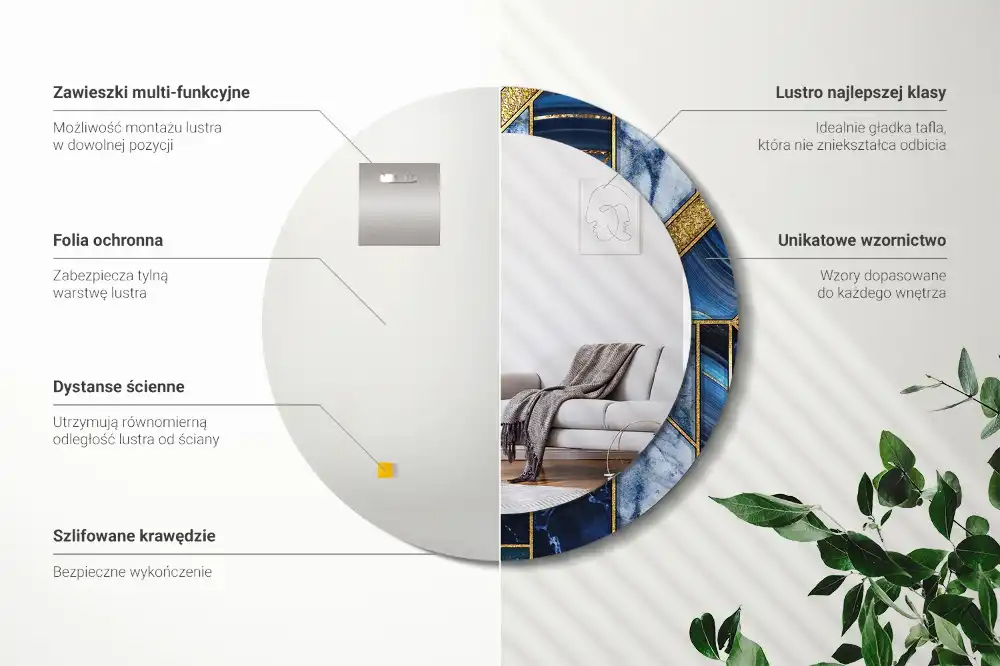 Okrúhle zrkadlo s potlačeným rámom Moderný mramor