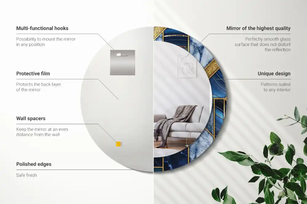 Okrúhle zrkadlo s potlačeným rámom Moderný mramor