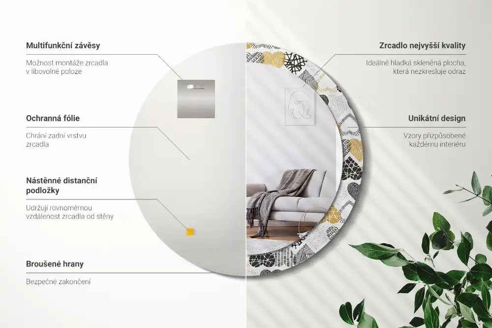 Okrúhle zrkadlo rám s potlačou Srdcový štýl čmáraníc