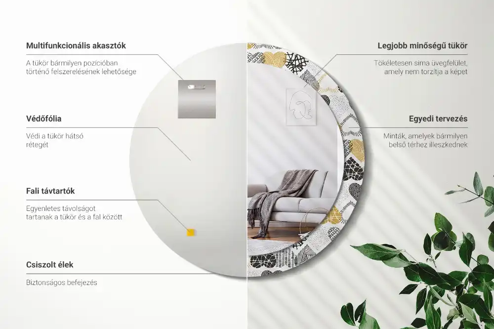 Okrúhle zrkadlo rám s potlačou Srdcový štýl čmáraníc