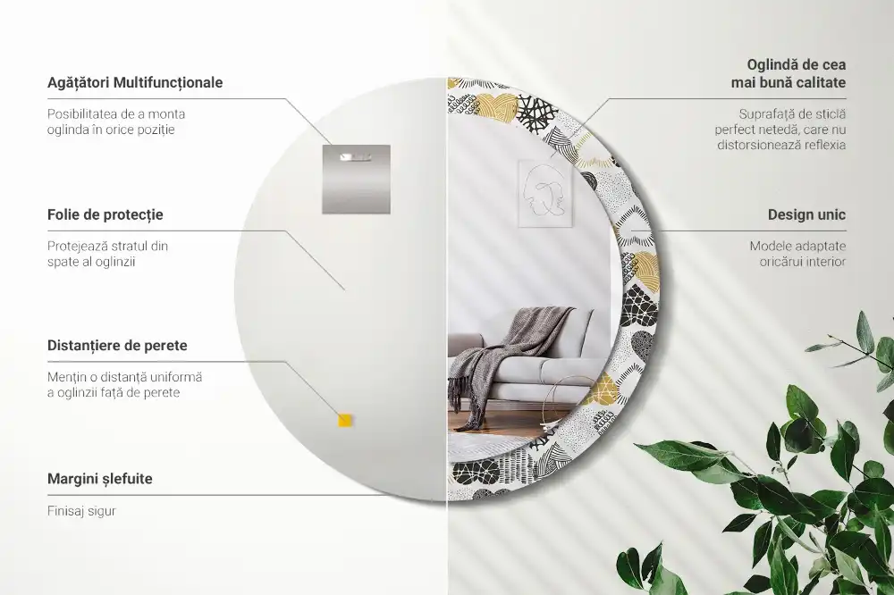 Okrúhle zrkadlo rám s potlačou Srdcový štýl čmáraníc