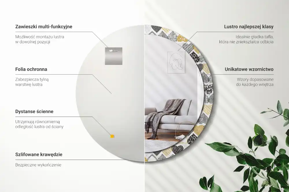 Okrúhle zrkadlo rám s potlačou Srdcový štýl čmáraníc