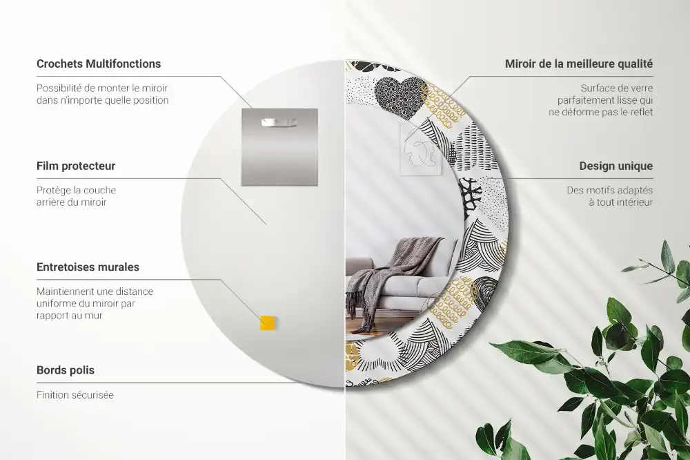 Okrúhle zrkadlo rám s potlačou Srdcový štýl čmáraníc