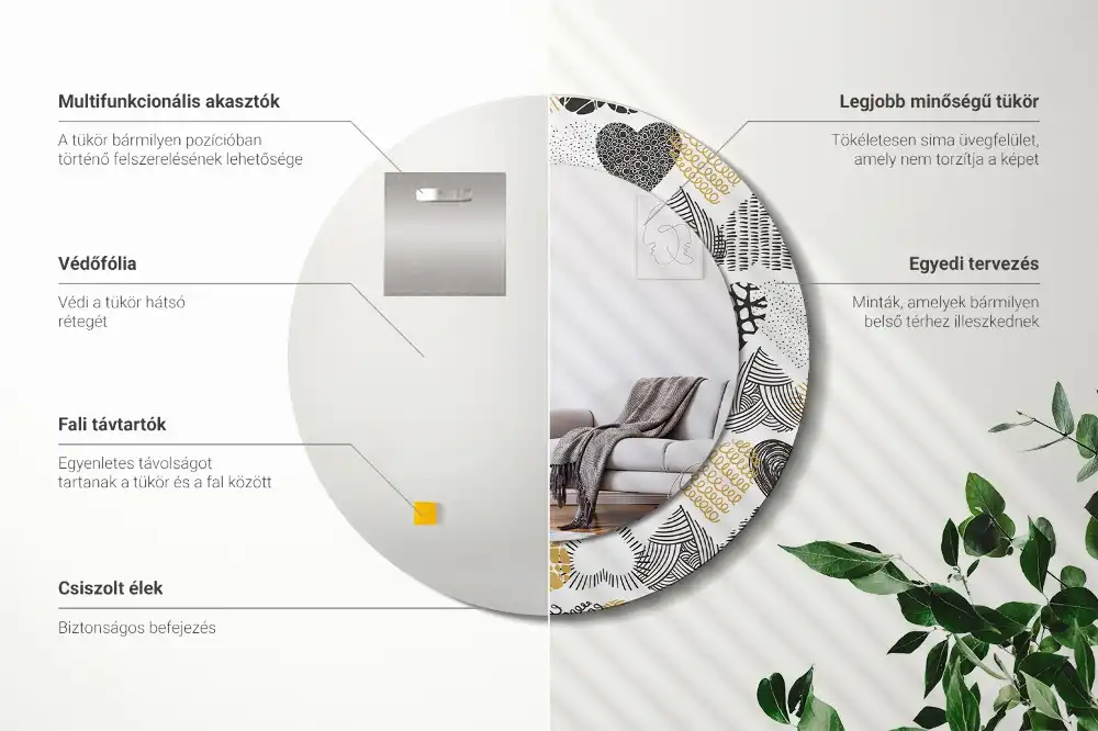 Okrúhle zrkadlo rám s potlačou Srdcový štýl čmáraníc