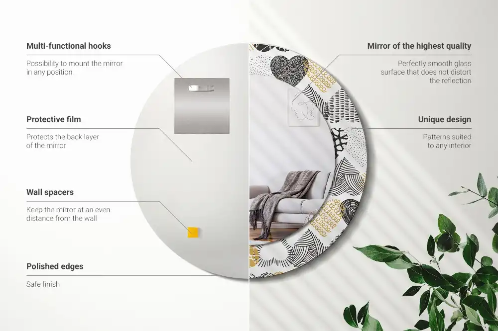 Okrúhle zrkadlo rám s potlačou Srdcový štýl čmáraníc