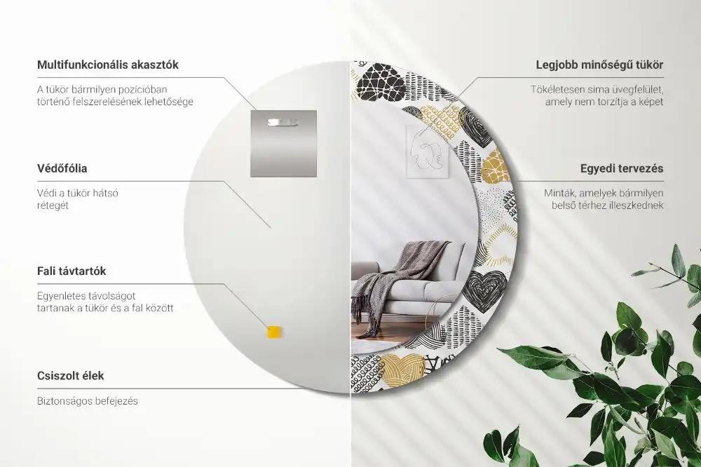 Okrúhle zrkadlo rám s potlačou Srdcový štýl čmáraníc