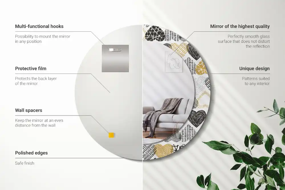 Okrúhle zrkadlo rám s potlačou Srdcový štýl čmáraníc