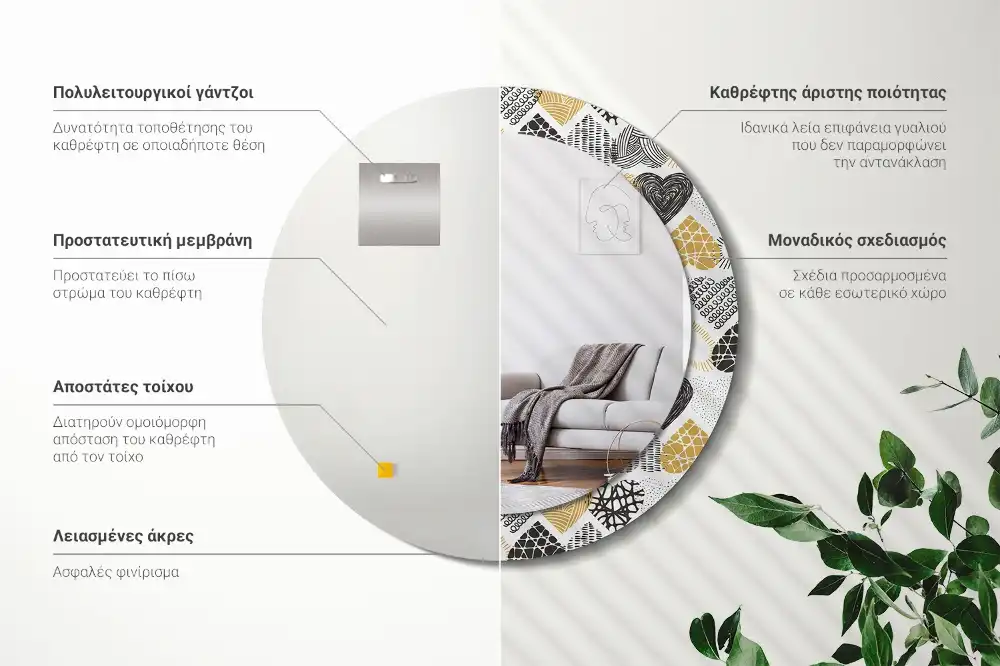 Okrúhle zrkadlo rám s potlačou Srdcový štýl čmáraníc