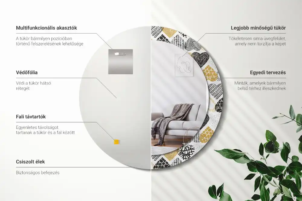 Okrúhle zrkadlo rám s potlačou Srdcový štýl čmáraníc