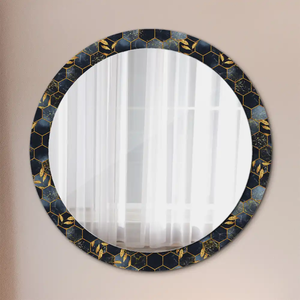 Okrúhle zrkadlo s potlačeným rámom Mramorový šesťuholník