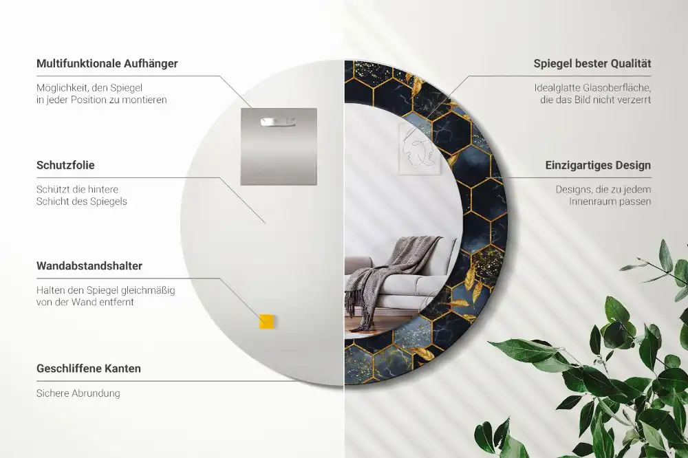 Okrúhle zrkadlo s potlačeným rámom Mramorový šesťuholník