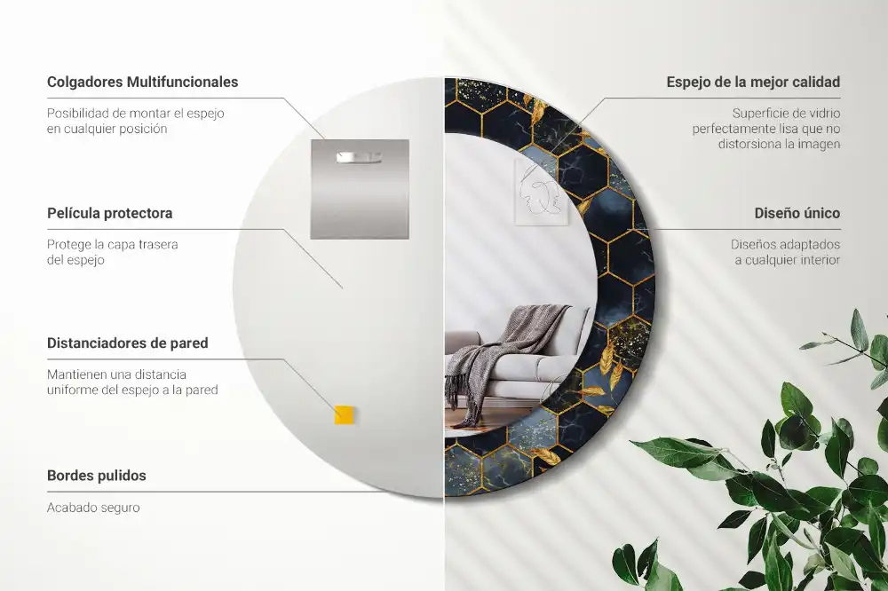 Okrúhle zrkadlo s potlačeným rámom Mramorový šesťuholník