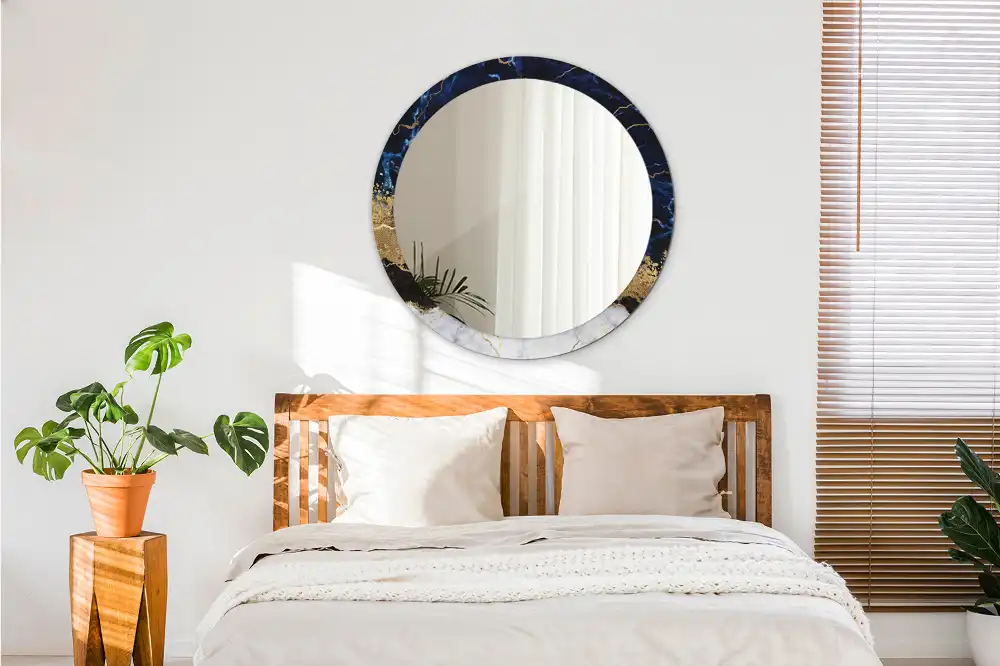 Okrúhle dekoračné zrkadlo na stenu Modrý mramor