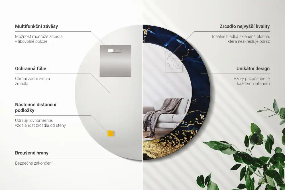 Okrúhle dekoračné zrkadlo na stenu Modrý mramor