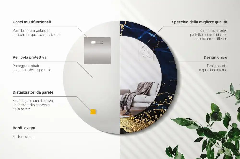 Okrúhle dekoračné zrkadlo na stenu Modrý mramor