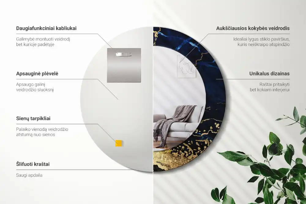 Okrúhle dekoračné zrkadlo na stenu Modrý mramor