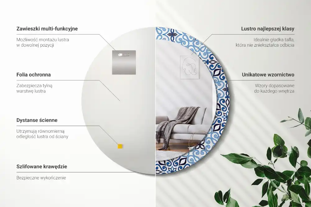 Okrúhle zrkadlo rám s potlačou Modrý arabský vzor