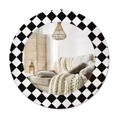 Okrúhle zrkadlo s potlačeným rámom Šachový stôl