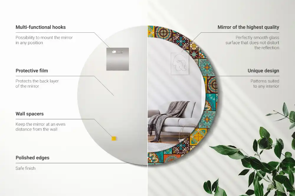 Okrúhle zrkadlo s potlačeným rámom Arabský vzor