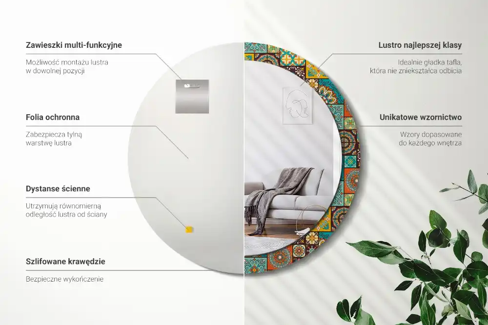 Okrúhle zrkadlo s potlačeným rámom Arabský vzor