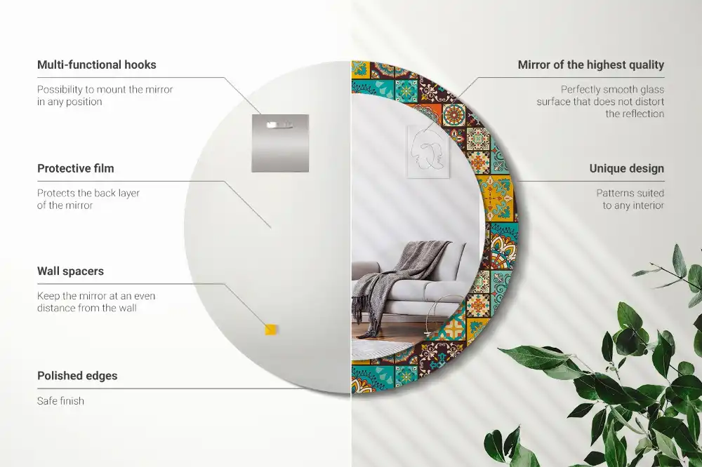 Okrúhle zrkadlo s potlačeným rámom Arabský vzor