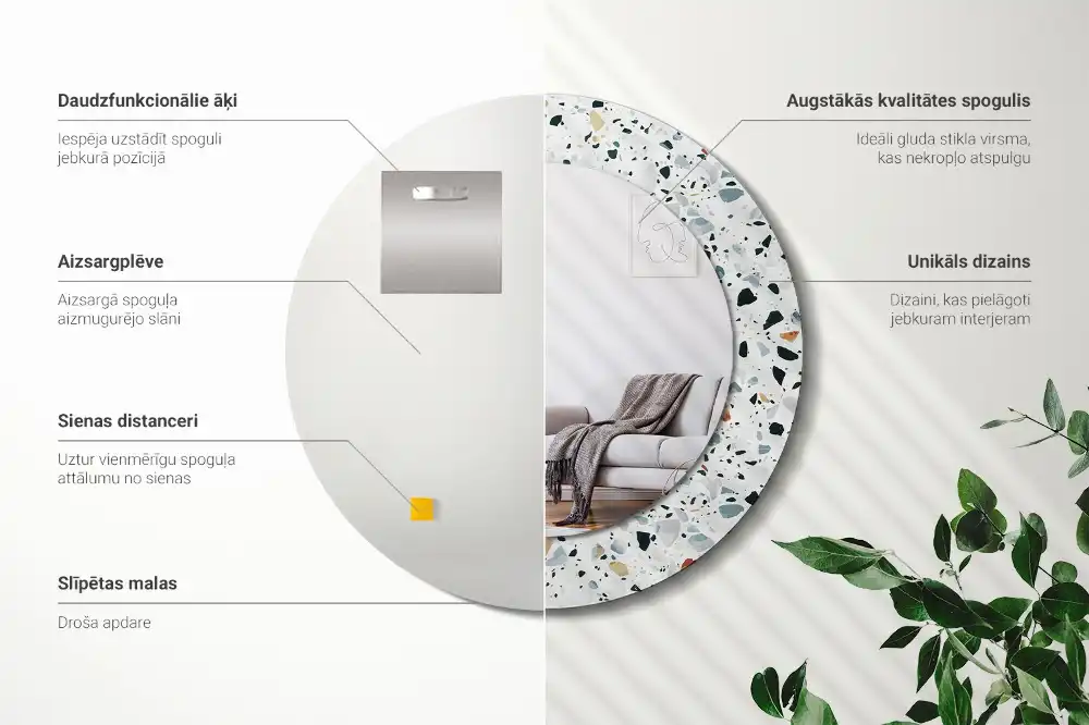 Okrúhle dekoračné zrkadlo na stenu Prírodný kameň