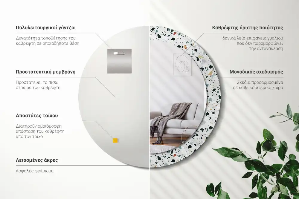 Okrúhle dekoračné zrkadlo na stenu Prírodný kameň