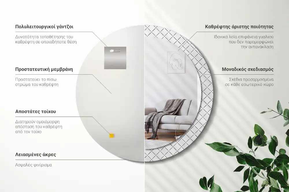 Okrúhle zrkadlo rám s potlačou Krížové čiary