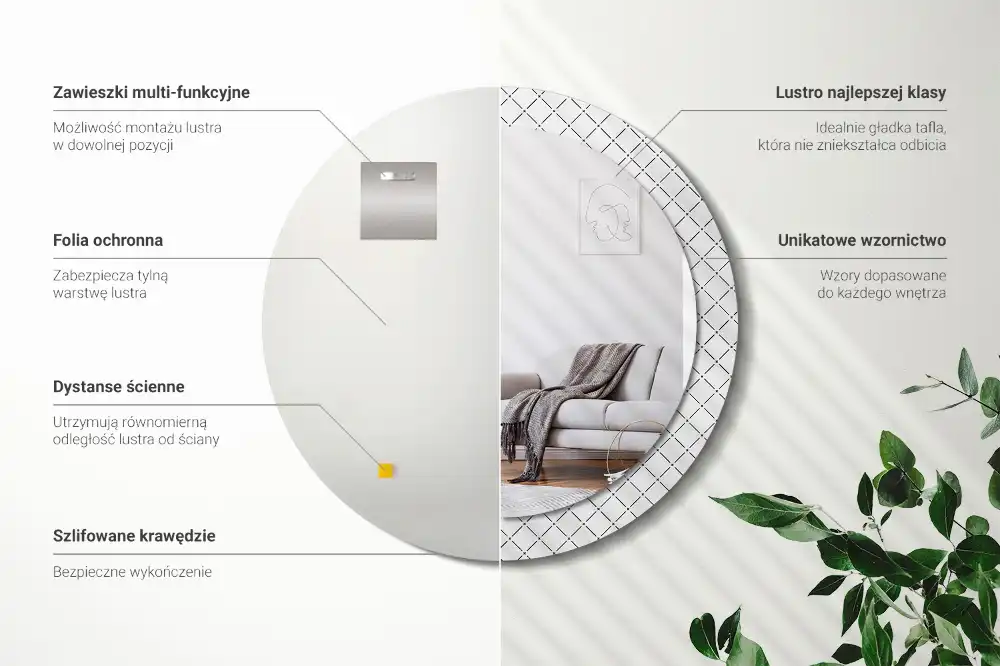 Okrúhle zrkadlo rám s potlačou Krížové čiary