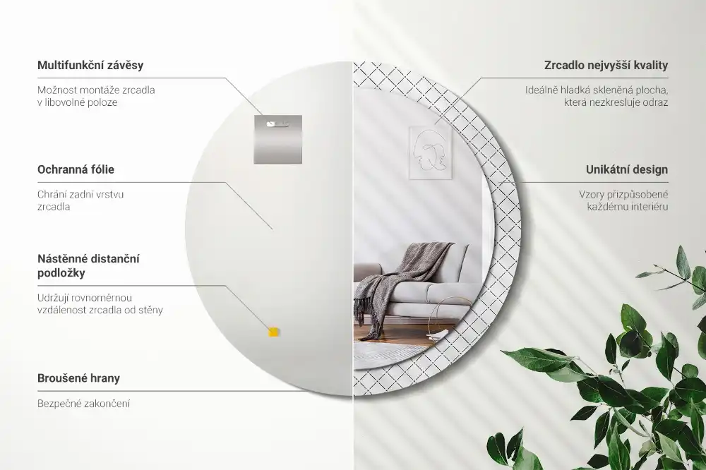 Okrúhle zrkadlo rám s potlačou Krížové čiary