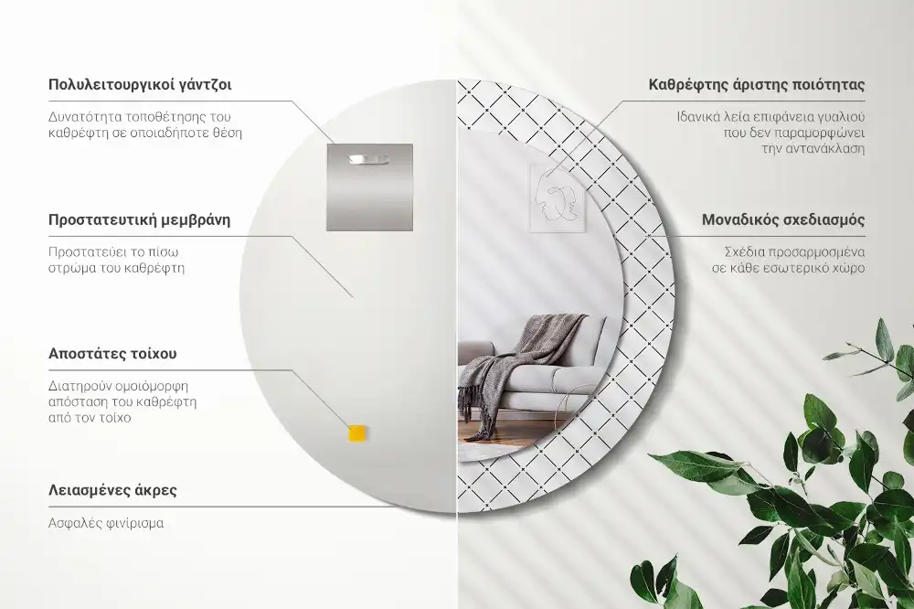 Okrúhle zrkadlo rám s potlačou Krížové čiary