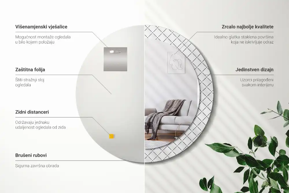 Okrúhle zrkadlo rám s potlačou Krížové čiary