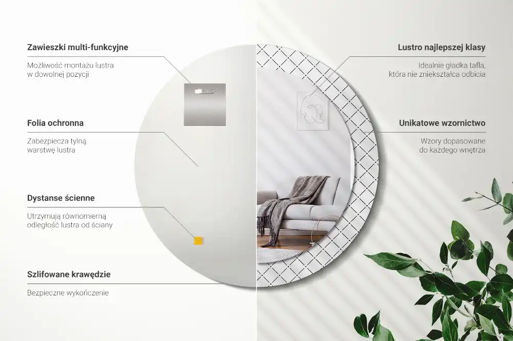 Okrúhle zrkadlo rám s potlačou Krížové čiary