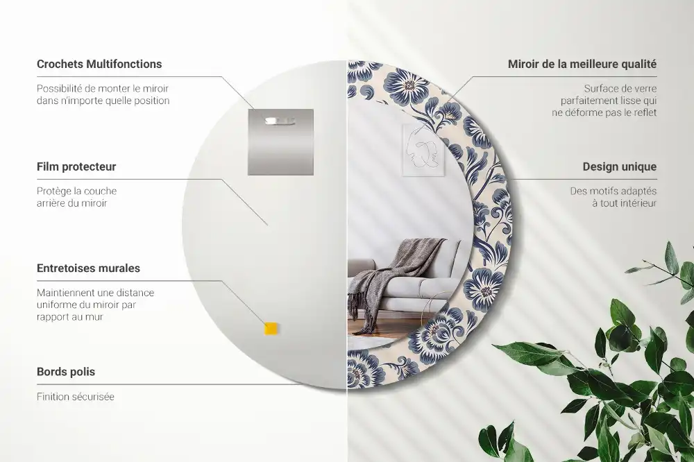 Okrúhle zrkadlo rám s potlačou Kvetinový vzor