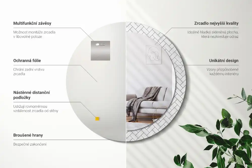 Okrúhle zrkadlo s potlačeným rámom Rybia kosť