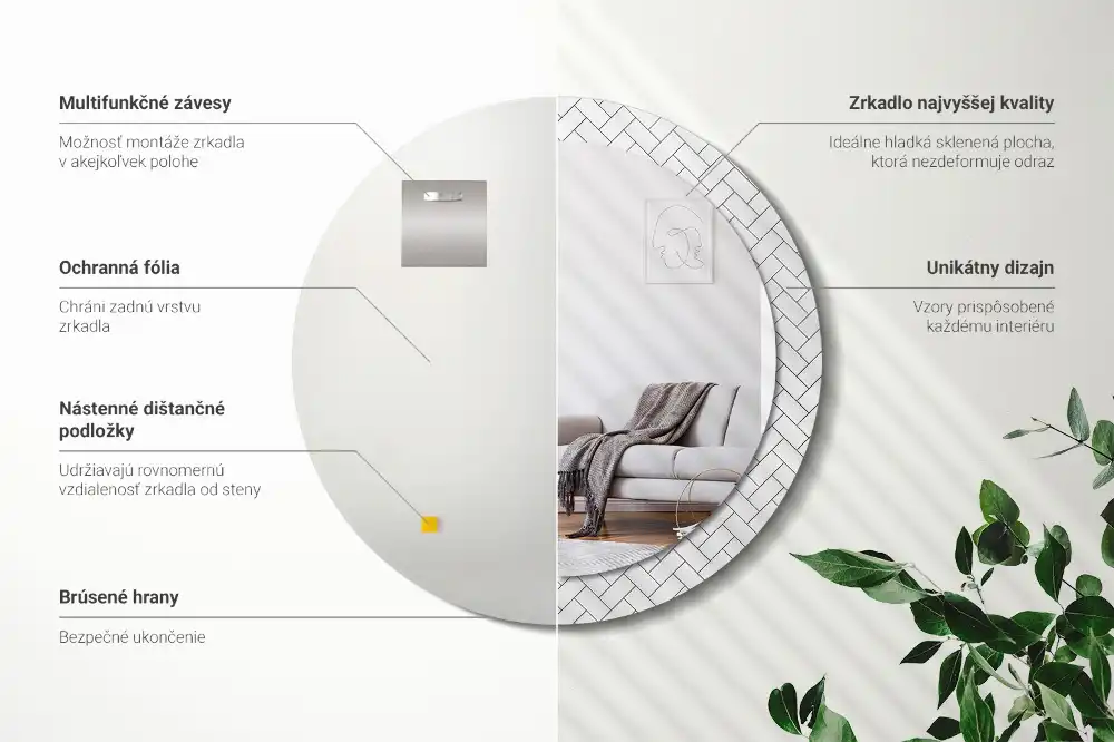 Okrúhle zrkadlo s potlačeným rámom Rybia kosť