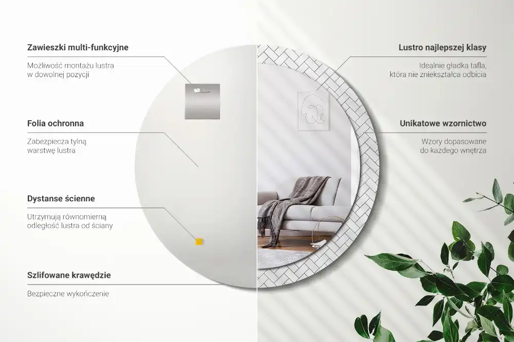 Okrúhle zrkadlo s potlačeným rámom Rybia kosť