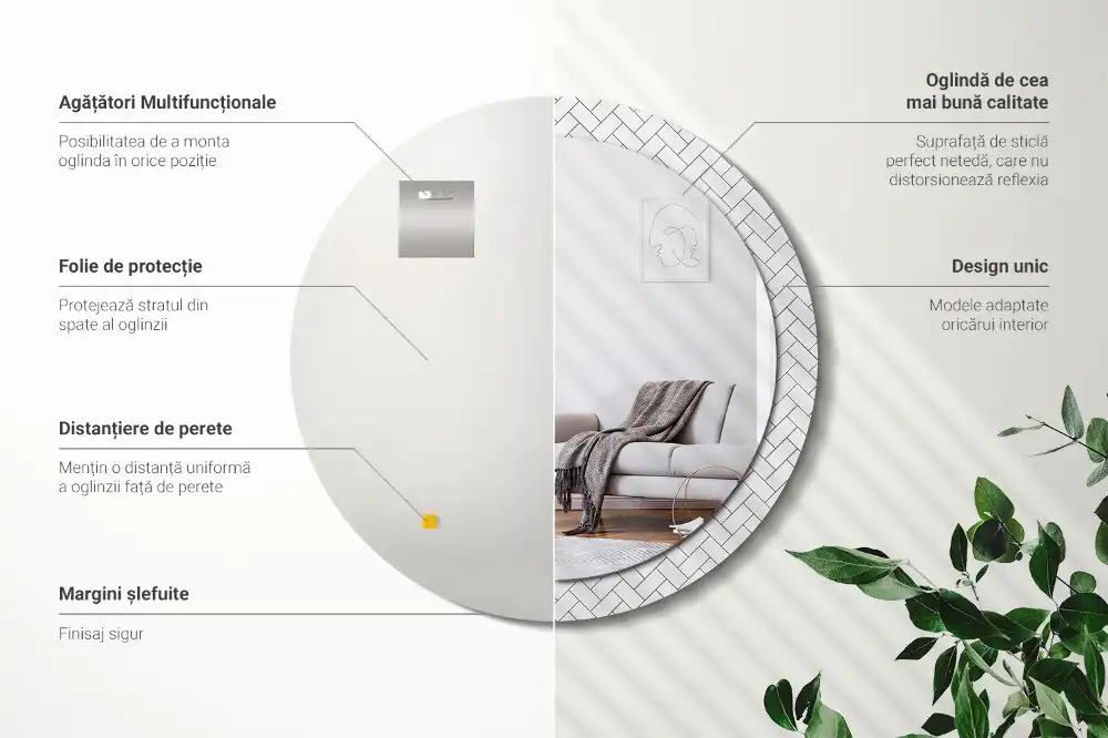 Okrúhle zrkadlo s potlačeným rámom Rybia kosť