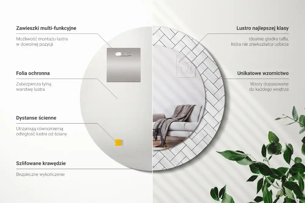 Okrúhle zrkadlo s potlačeným rámom Rybia kosť