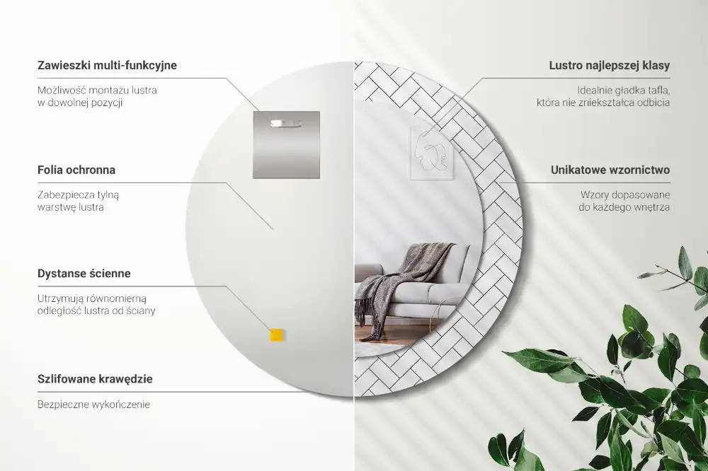 Okrúhle zrkadlo s potlačeným rámom Rybia kosť