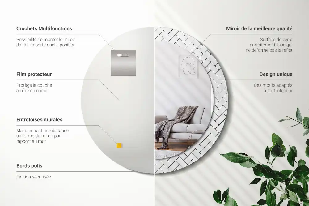 Okrúhle zrkadlo s potlačeným rámom Rybia kosť