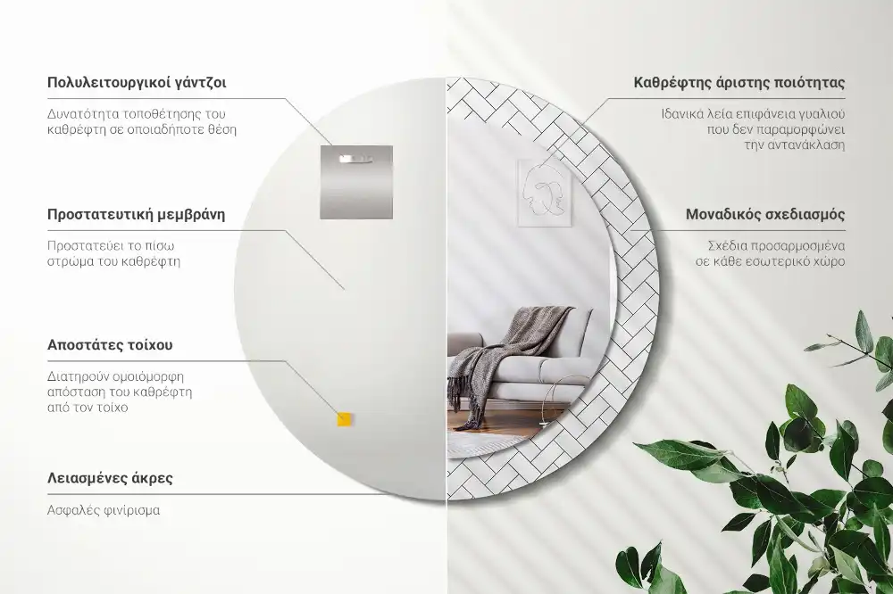 Okrúhle zrkadlo s potlačeným rámom Rybia kosť