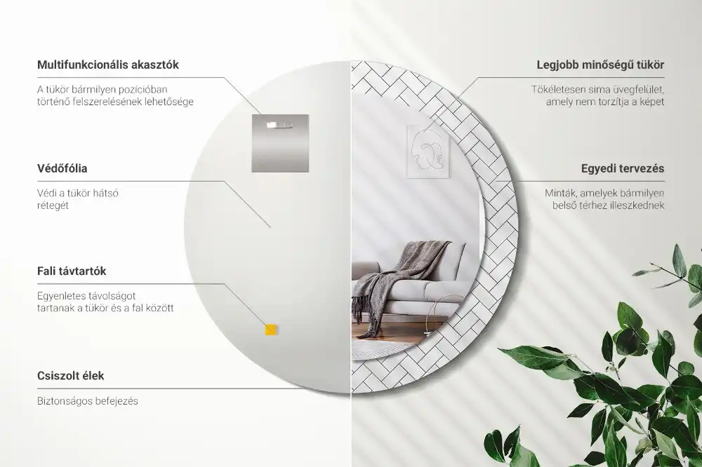 Okrúhle zrkadlo s potlačeným rámom Rybia kosť