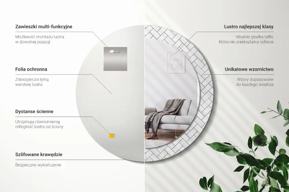 Okrúhle zrkadlo s potlačeným rámom Rybia kosť